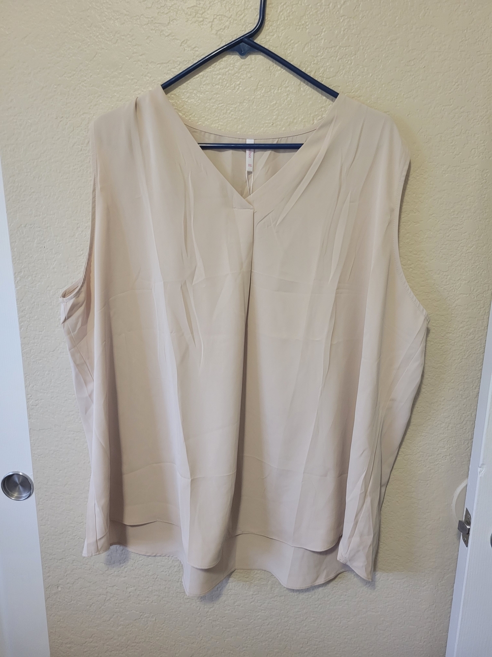 Sleeveless V-Neck Blouse in Light Beige